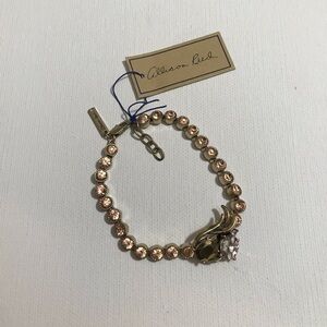 Allison Reed Antique Gold Tone Bracelet with Light Pink Coral Rhinestones 8.5 in